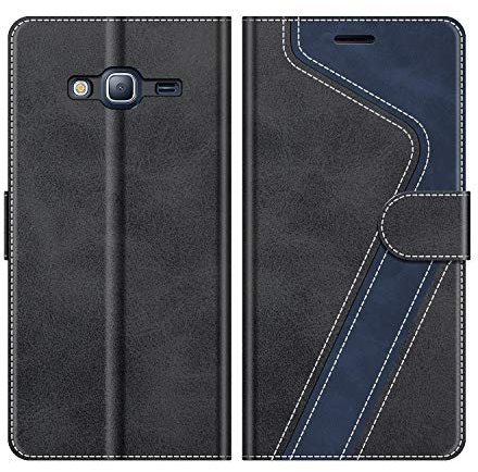MOBESV Phone Cover For Samsung Galaxy J3 2016, Flip Wallet Case for Samsung Galaxy J3 2016 Phone Case, Black/Dark Blue