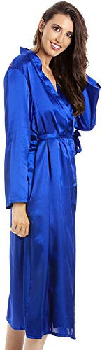 Camille Womens Luxury Long Satin Wrap - Ladies Lightweight & Breathable Summer Nightwear with Tie Belt Fastening Blue 10-12