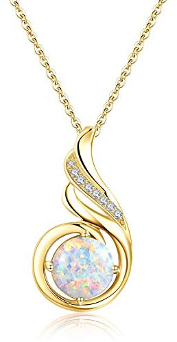 KINGWHYTE Opal Halskette 925 Sterling Silber Phönix Prinzessin Halskette, Opal Anhänger für Frauen Geburtsstein Schmuck Geburtstagsgeschenk für Sie(Gold)