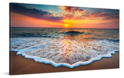 PICANOVA – Bild auf Leinwand Sonnenuntergang am Meer 100x50cm – Leinwandbild – Premium Leinwanddruck – Wandbild Kunstdruck Auf 2cm Holz-Keilrahmen Wohnzimmer Wanddekoration – Strand