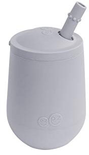 ezpz Mini Cup + Straw Zinn – Trinklernset aus Silikon für Babys ab 9 Monaten, offen & mit Strohhalm nutzbar, fördert motorische Entwicklung