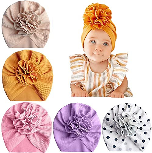 Hifot Turban Baby Stirnband 5 Stücke,Neugeboren Knoten Mütze Stretch Schleife Beanie Hut Haarband Kleinkind Infant Mädchen Junge