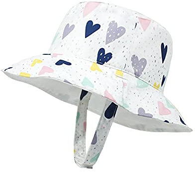 Bakicey Baby Sonnenhut Baumwolle Atmungsaktiv Sommerhut Kleinkinder Sonnenschutz Cap Fischerhut Netter Druck Unisex Cap Breiter Krempe Hut Jungen Mädchen Sommer Sonnenhut (Liebe, S, Numeric_46)