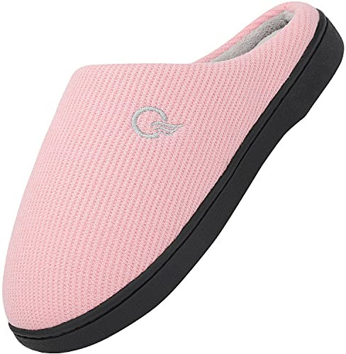 Mishansha Pantoufles de Maison pour Homme Femme Doublure Chaude Confortable Chaussons en Coton Mixte Mousse à Mémoire Slippers Intérieur Extérieur, Rose 40/41