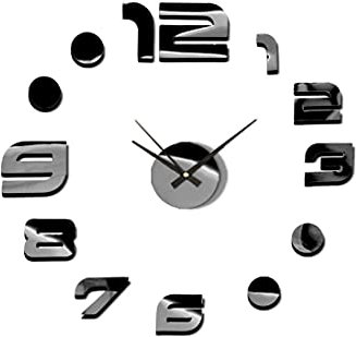 MPM Reloj de Pared Adhesivo 3D Negro Claro, Reloj de Pared DIY Moderno de la combinación de plástico y Vidrio