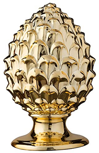 Baroni Home Pigna Siciliana Colorata, Pigna Decorativa in Porcellana Dipinta a Mano, Soprammobile Salotto e Ufficio, 17x17x27 cm (XL), Oro