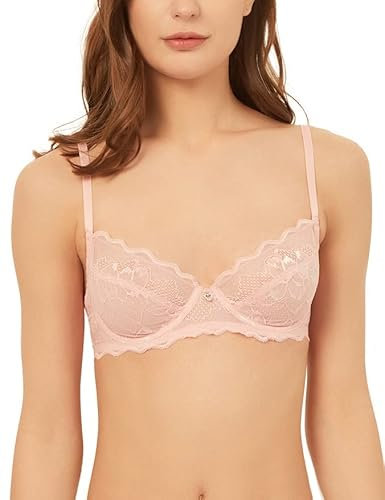 VANEVER Women’s Lace Bra, Comfortable Women’s Bras, Sexy Bra with Underwire & Unpadded Cups, Breathable & Non-Chafing Ladies Underwear, Pink, 38B