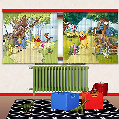 alles-meine.de GmbH Vorhang/Gardine Motiv & Größe frei wählbar 4 TLG. Set Fertigschal - - Winnie Pooh - inkl. Name - 2X - 90 * 160 cm lang - Blickdicht - Kräuselband - le..
