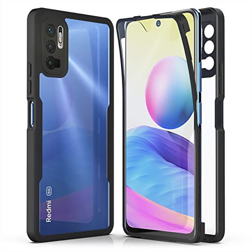 AICEK Kompatibel mit Xiaomi Redmi Note 10 5G Hülle, 360 Grad Full Body Handyhülle für Redmi Note 10 5G TPU Case Bumper mit Displayschutz Schutzfolie Stoßfest Schutzhülle Schwarz
