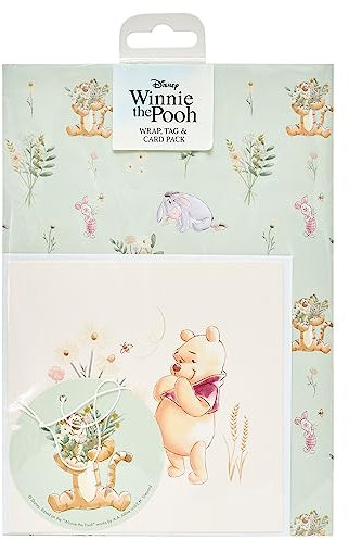 UK Greetings Disney 688967-0-1 Geschenkpapier, Karte und Geschenkanhänger, Winnie Puuh Grußkarte, Disney-Geschenkpaket, mehrfarbig