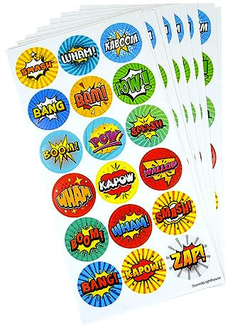Storm&Lighthouse Comic Stickers 180 Comic Phrases Superhero Stickers Teachers School Reward Arts & Crafts for Kids Stickers Birthday Party Bag Favours Loot Bag Fillers Lucky Dip Favours for Kids