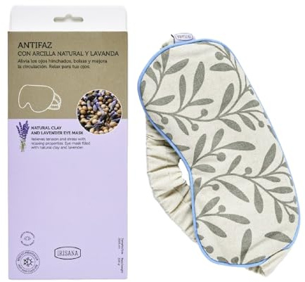 Irisana - Antifaz Térmico de Frío y Calor - Con Arcilla Natural y Lavanda - En Beige - 10 x 3 x 23 cm - Saco Semilla Microondas - Apto para Congelador