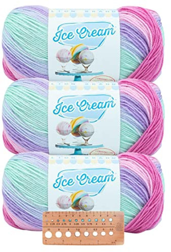 Lion Brand Yarn - Ice Cream - 3 Pack with Pattern Cards in Color (Ube)