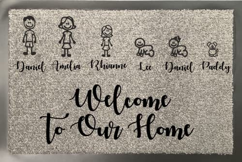 One of a kind design UK Personalised Doormat Nylon Customise With Family Name Person Character Text Anti Slip Rug Heavy Duty Natural Coir Regular Indoor Door Mat 40cm x 60cm - Grey