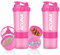 ACUNA Protein Shaker Bottle 600ml (Pack of 2), Gym & Sports Shaker Bottle With 3 Layer Storage Cups, Mixing Ball For Smoothie Shake, Leakproof Protein Powder Shaker (Pink-Pink)