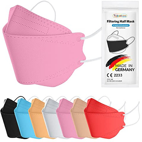 TubeRoo FFP2 Maske rosa pink Fischform 50 Stück Masken, Made in Germany, Versand aus Deutschland, weiche Ohrschlaufen Bänder, Atemschutzmaske