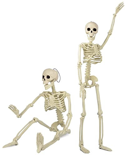 Taspire 2 Pack 60cm Skelett Halloween Deko, Bewegliche Ganzkörper-Gelenkskelette Halloween Skelett Deko für Halloween Dekoration, Friedhofsdekorationen, Spukhauszubehör