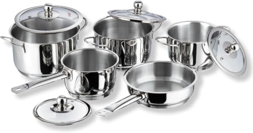 Nobel Stainless Steel Set of 5 Casserole Induction Friendly, Vented Glass, Thermal Based Pans (Casserole Diameter 14,16,18 cm,14 cm Saucepan, 18 cm Frypan)
