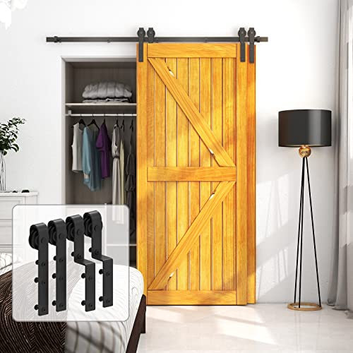 LTIYITL 5.5FT/173CM Bypass Sliding Barn Door Hardware Kit for Double Wooden Doors, Upgraded Single Track, Smooth and Quiet