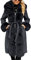 Giolshon Damen-Jacke mit Pelzfutter aus Wollmischung, Kapuze und Pelzkragen verdickter langer Trenchcoat mit Gürtel 244A Schwarzi L
