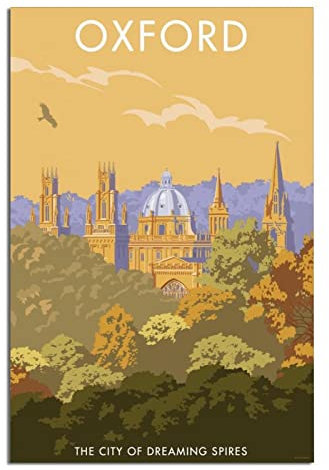 England Oxford Vintage Reise Poster Dreaming Spires City Leinwandbild Bilder Drucke Wandkunst für Schlafzimmer Büro Dekor 20 x 30 cm