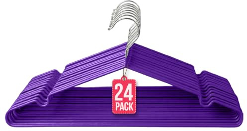 COM-FORT HOUSE | Kleiderbügel aus Metall | Farbe Lila | rutschfest und strapazierfähig | Kleiderbügel | Ideal für Jacken, Hosen oder Blusen | 24 Stück