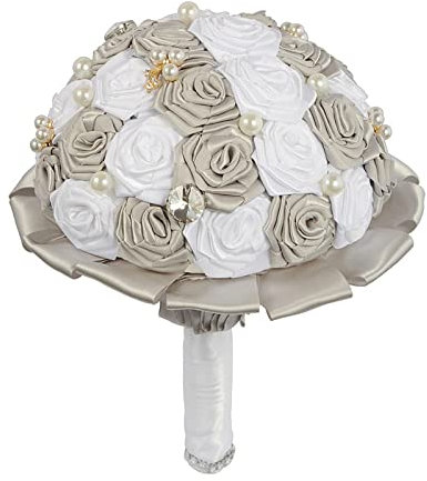 clhjinruoliu Handgemachte Luxus Hochzeit Brautstrauß Große Seide Rose Holding Wurf künstliche Blumen Sträuße mit Satinband,E