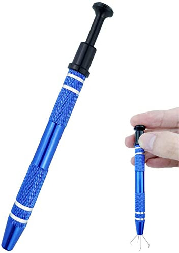 4-Krallen Pick up Tool,Edelstahl Piercing Ball Grabber Tool 4 Zinken Greifer für winzige Objekte elektronische Komponenten, Sechskantmuttern, Schmuckherstellung Zubehör oder Nägel Klemmen (blau)