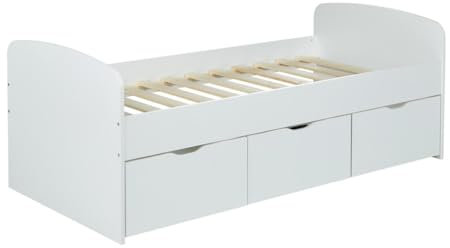 WEBER INDUSTRIES Bett mit 2 Schubladen & 1 Bettkasten - 90 x 190 cm - Weiß - LOUANE