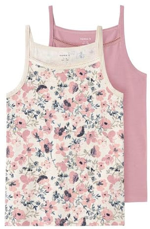 NAME IT Fille Nkfstrap Top 2p Nostalgia Flower Noos Tricot, Rose, 6 Ans EU