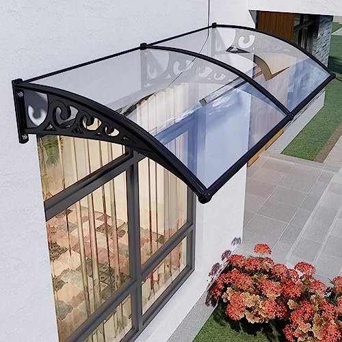 Vordach Haustür Überdachung,Türvordach Haustürdach Pultvordach aus 2.5mm Dicke Transparentes Polycarbonat,Pultbogenvordach für Draußen Wetterfeste,UV Beständig,Anti-Schnee (60x150cm/24 x59)