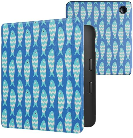 kwmobile Schutzhülle für Kobo Libra 2 Hülle - eReader Flip Case mit Auto Sleep Funktion - Kleine Fische mit Blau Hellblau Weiß