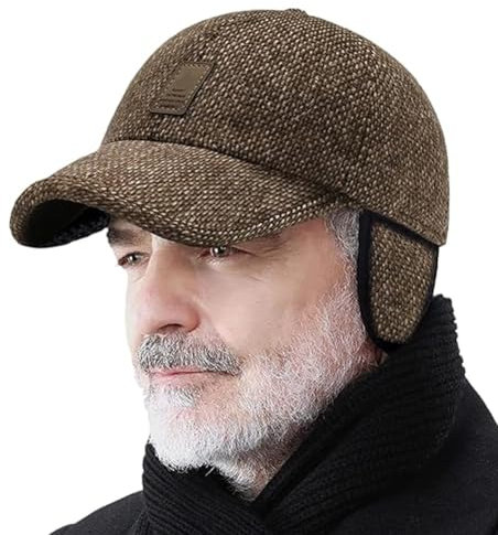 LUCKKY Winter-Baseballmütze mit Ohrenschützern, Winter Baseball Cap with Ear Muffs,Winter-Cap für Herren, Baseball Cap mit Ohrenklappen, Winddicht Wintermütze Schirmmütze mit Ohrenschutz (Braun)