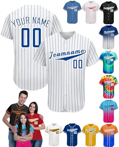 Personalisiert Baseball Trikot mit Namen T-Shirt Personalisierte Herren-Sporthemden Schnelltrocknend Atmungsaktiv Kurzärmelig für Damen Kinder, S-4XL