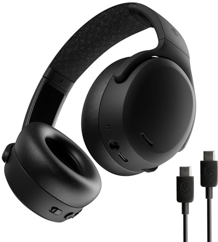Skullcandy Crusher ANC 2 Wireless Over-Ear Bluetooth Headphones, Multi-Sensory Bass, Active Noise Cancelling, 60 Hours Battery, Microphone iPhone Android - Black (Renewed)