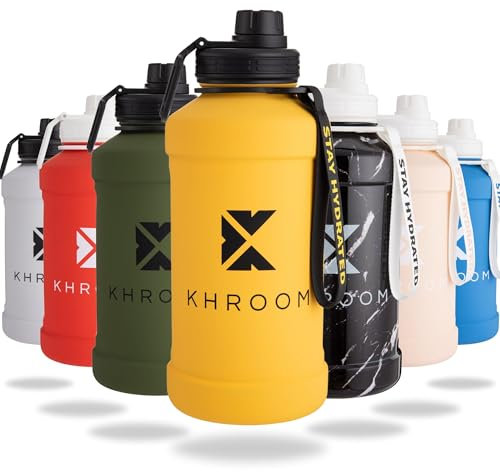 Khroom Botella deportiva de acero inoxidable 1,3L o 2,2L – Para bebidas con gas, irrompible, a prueba de fugas, ideal para deportes, gimnasio, fitness y actividades al aire libre - 1 litro | Amarilla