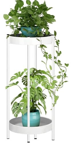 Fiita Metal Gold Tall Plant Stand Indoor or Outdoor- 20/31 Inch 2 Tier Pedestal Plant Table Corner Flower Pots Rack Shelves with Removable Display Shelves for Kitchen Living Room Balcony Bedroom