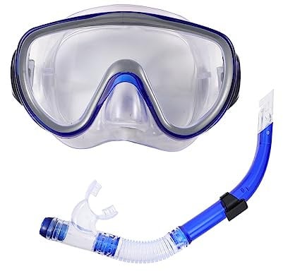 CORHAD Schnorchelset Trockenmaske Gehärtetes Glas Verstellbarer Gurt Blaue Tauchmaske Mit Anti Fog Für Erwachsene Schnorcheln Und Schwimmen