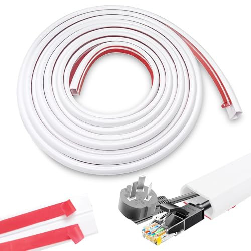 Passe-câble PVC Flexible 6 m - 25 mm x 14 mm - Autocollant - Pour Cacher Câble d'Alimentation, Haut-parleur ou TV - Blanc