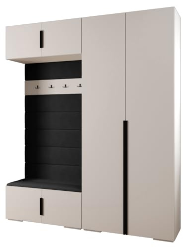 MEBLE KRYSPOL Inova 1 Möbelset - Moderne Garderobe - für Schlafzimmer, Wohnzimmer, Flur, Kinderzimmer - Ankleidemöbel - 236,7x200x47cm - Weiß, Paneele Manila 18, Handgriff Schwarz