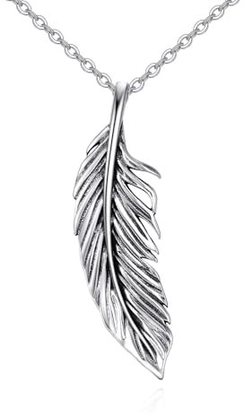 URONE Feder Kette 925 Sterling Silber Feder Anhänger Halskette Damen Boho Federn Schmuck Geschenke für Damen