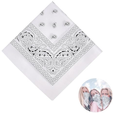 Bandana Herren Damen, Kopftücher Für Damen, Bandanas Tuch, Kopftücher, Für Unisex Tuch Bindetuch, Headwear, Haar, Schal, Paisley Muster, Bandana Kopftuch Weiß, Halstücher (55 X 55 Cm)