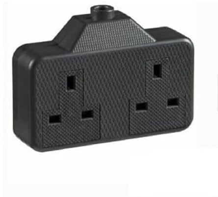 2 Gang 13A Plug Rubber Extension Double BLACK Trailing Socket without Lead Fitted-UK 1 Pack