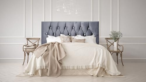 Chesterfield 20 Headboard Plush Velvet 3FT-4FT-4FT6-5FT-6FT (Steel, 4FT Small Double)