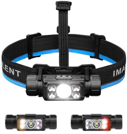IMALENT HT70 Rechargeable Head Torch, 3,500 Lumens, 348m Beam, White Warm and Red Light, IP66 for Work, Running and Emergency Use