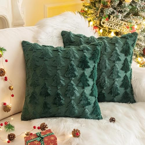 TETSMG Kissenbezug Weihnachten 2 Stück, Weihnachtsdeko Kissenbezug 45x45 cm, Winter, für Aesthetic Zimmer Deko (Baum Grün)