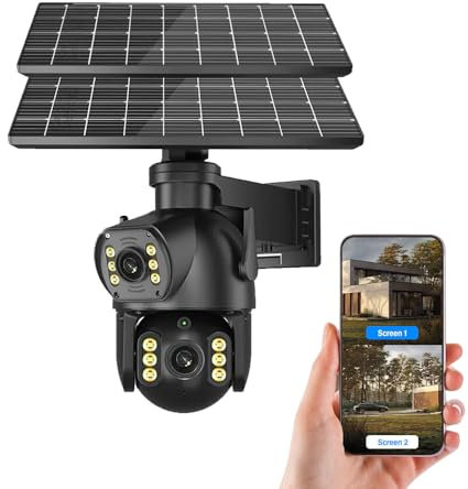 ACOMOK 4K/8MP Solar Security Cameras Dual Lens 360°PTZ Solar Camera Outdoor Wireless Cameras for Home Security with 4G SIM Card (8MP No Card)