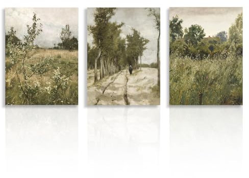 Dazzlewall 3 Stück Vintage Rustikale Landschaft Wandbilder, Französisch Land Leinwand Bilder für Bauernhaus Schlafzimmer Wohnzimmer Dekor 30x40 cm Ungerahmt