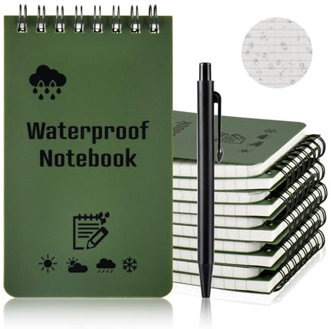 OSDUE 10 Stück Wasserdichte Notizblock,3 x 5 Zoll Pocket Notizbuch mit Stift Mini Allwetter-Notizblöcke mit Top-Spirale für Aktivitäten im Freien Aufnahmen Taktische Steno