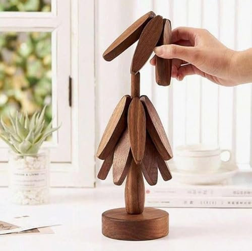 Wooden Trivets for Hot Dishes, Foldable Trivet Table Pad Tree Shape Trivet Set Coaster for Hot Dishes Bowl Teapot Hot Pot,Beech Tree Shape Table Insulation Mat Set